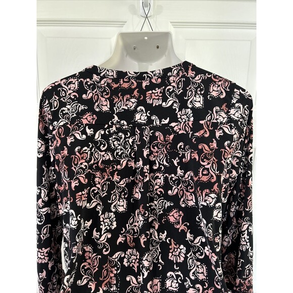 Dana Buchman Stretch Knit Tunic Career Wear Blouse Top Black & Pink Women's L - Picture 10 of 13